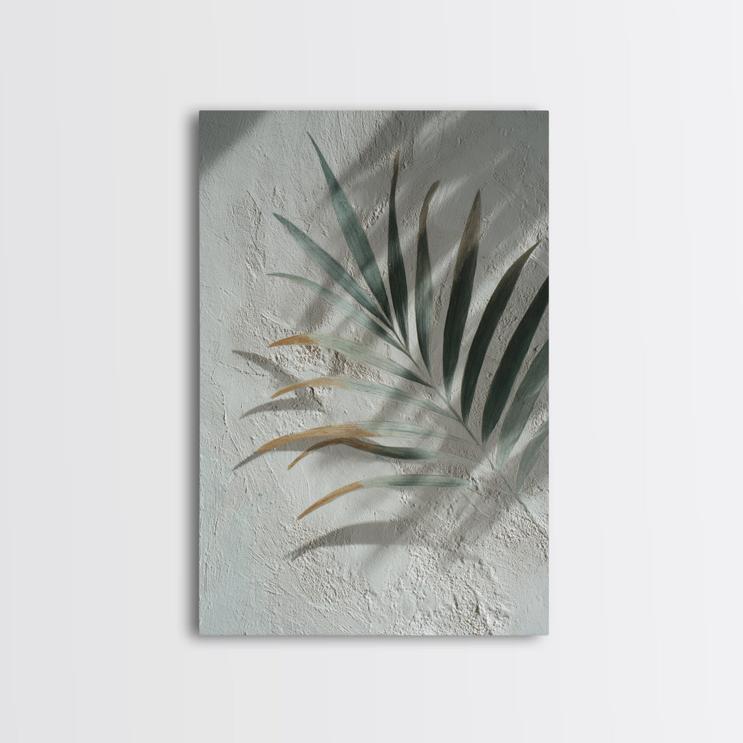 Gentle Palm Leaf Shadow on Plaster Framed Canvas Print, Yoga Studio Art, Yoga Studio Decor, Watercolor Art, Balance, YSA-2x3-80