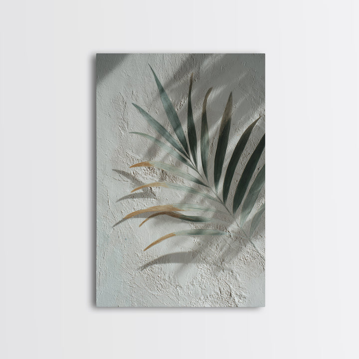 Gentle Palm Leaf Shadow on Plaster Framed Canvas Print, Yoga Studio Art, Yoga Studio Decor, Watercolor Art, Balance, YSA-2x3-80
