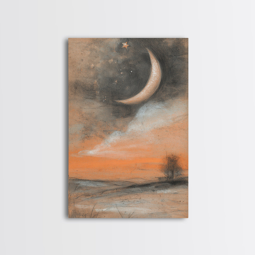 Crescent Moon and Stars Framed Canvas Print, Yoga Studio Art, Printable Wall Art, Yoga Studio Decor, Watercolor Art, Balance, YSA-2x3-98