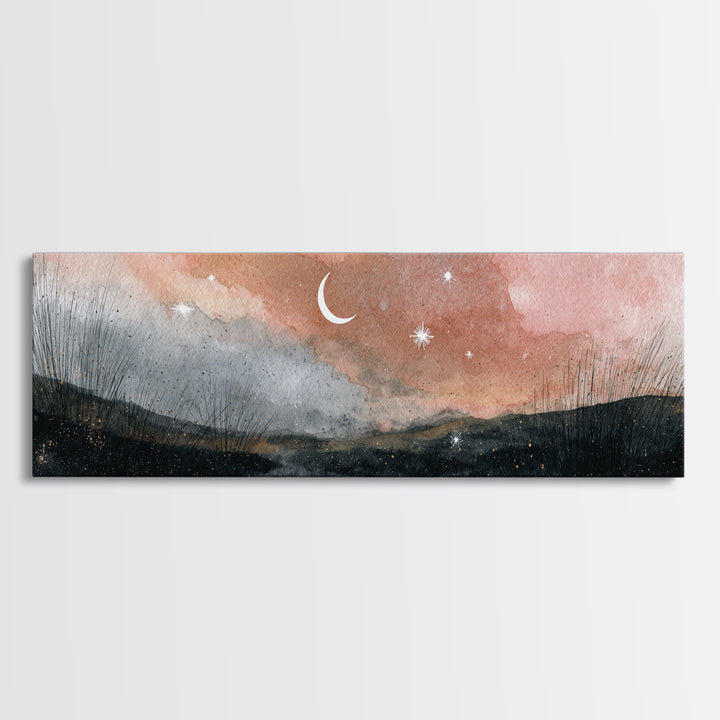 Crescent Moon and Stars Framed Canvas Print, Yoga Studio Art, Home Decor, Yoga Studio Decor, Fine Art, Balance, Custom Wall Art, YSA-3x1-10