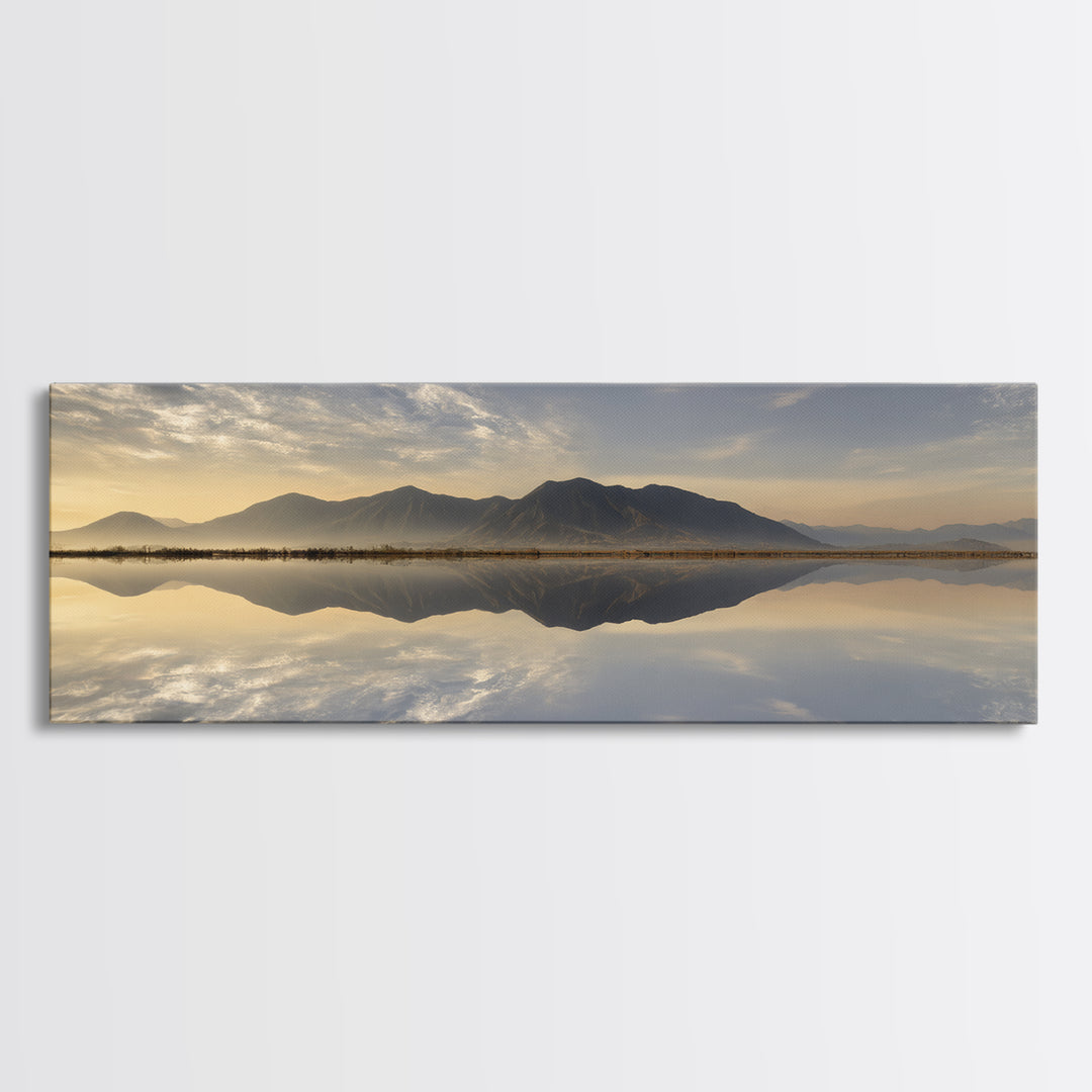 Sunrise Mountain Lake Reflection Framed Canvas Print, Yoga Studio Art, Zen Wall Art, Yoga Studio Decor, Watercolor Art, Balance, YSA-3x1-12