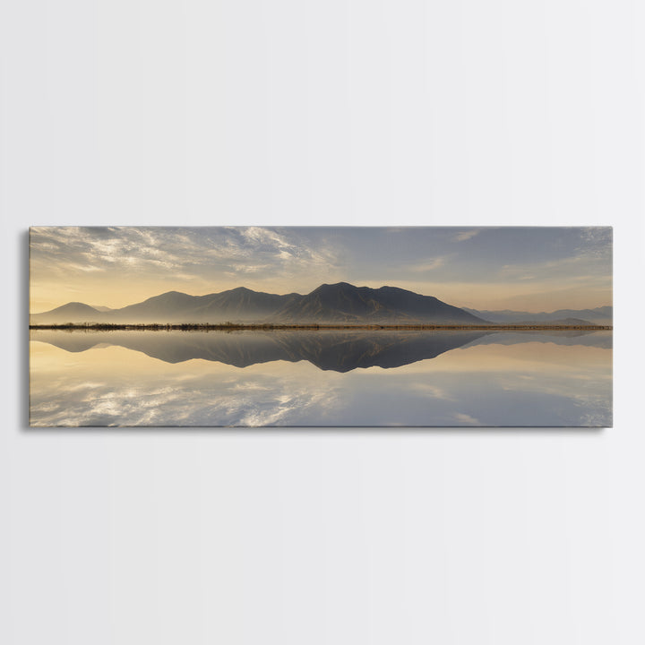 Sunrise Mountain Lake Reflection Framed Canvas Print, Yoga Studio Art, Zen Wall Art, Yoga Studio Decor, Watercolor Art, Balance, YSA-3x1-12
