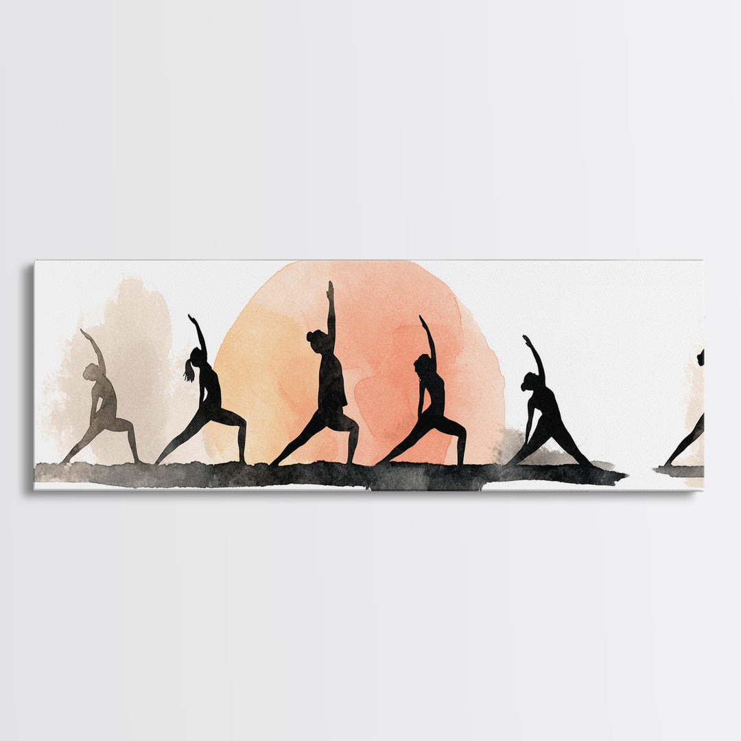 Sun Salutation Silhouette Sequence Without Text Canvas Print, Yoga Studio Art, Luxury Decor, Yoga Studio Decor, Balance, YSA-3x1-48