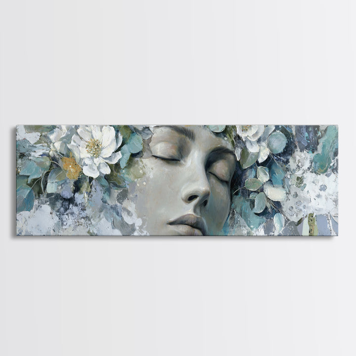 Closed Eye Face Framed Canvas Print, Yoga Studio Art, Yoga Gift, Yoga Studio Decor, Oil Painting, Balance, Neutral Decor, YSA-3x1-77