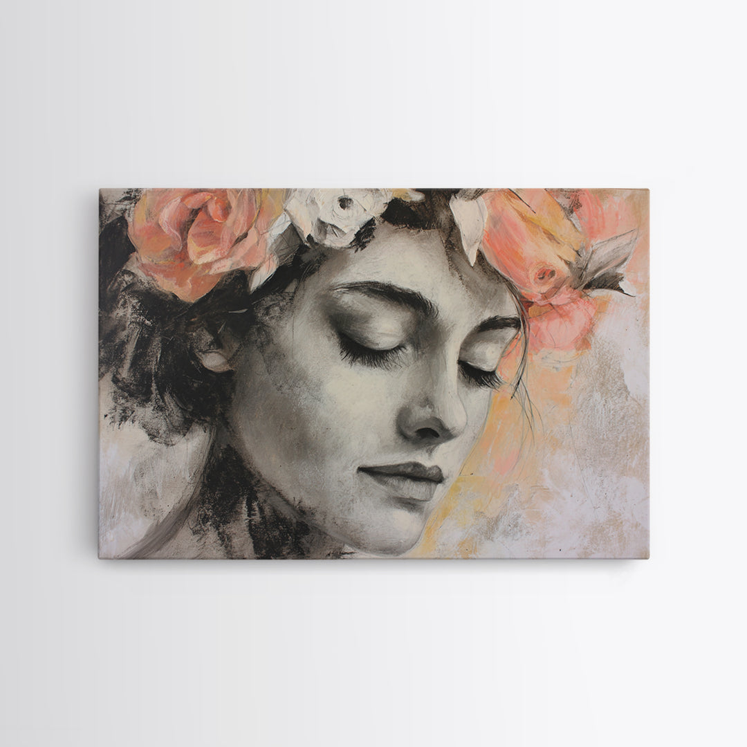 Closed Eye Face Canvas Print, Yoga Studio Art, Nature Prints, Yoga Studio Decor, Watercolor Art, Balance, Boho Wall Hanging, YSA-3x2-17