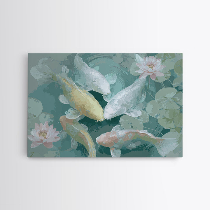 Lotus and Koi Water Scene Framed Canvas Print, Yoga Studio Art, Yoga, Yoga Studio Decor, Fine Art, Balance, Nature Prints, YSA-3x2-2