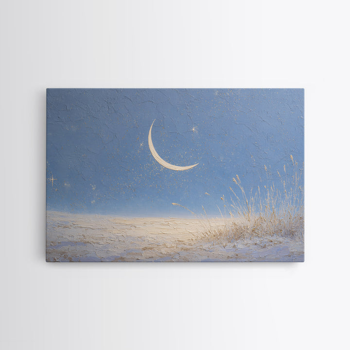 Crescent Moon and Stars Canvas Print, Yoga Studio Art, Living Room Wall Art, Yoga Studio Decor, Oil Painting, Balance, YSA-3x2-22