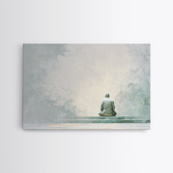 Soft Watercolor Aura Around Seated Figure Framed Canvas Print, Yoga Studio Art, Black Artists, Yoga Studio Decor, Balance, YSA-3x2-27