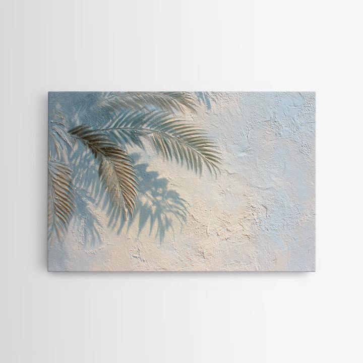 Gentle Palm Leaf Shadow on Plaster Framed Canvas Print, Yoga Studio Art, Minimalist Wall Art, Yoga Studio Decor, Balance, YSA-3x2-28