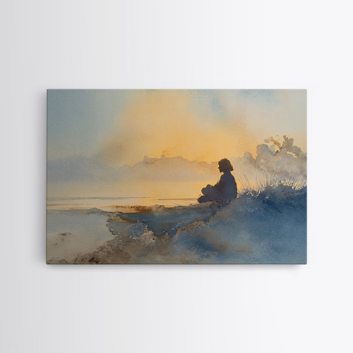 Soft Watercolor Aura Around Seated Figure Canvas Print, Yoga Studio Art, Custom Wall Art, Yoga Studio Decor, Fine Art, Balance, YSA-3x2-3