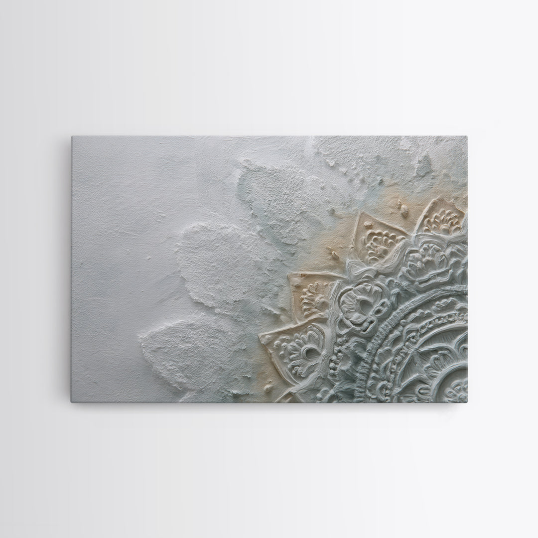 Mandala in Soft Earth Tones Canvas Print, Yoga Studio Art, Black and White Art, Yoga Studio Decor, Oil Painting, Balance, YSA-3x2-37