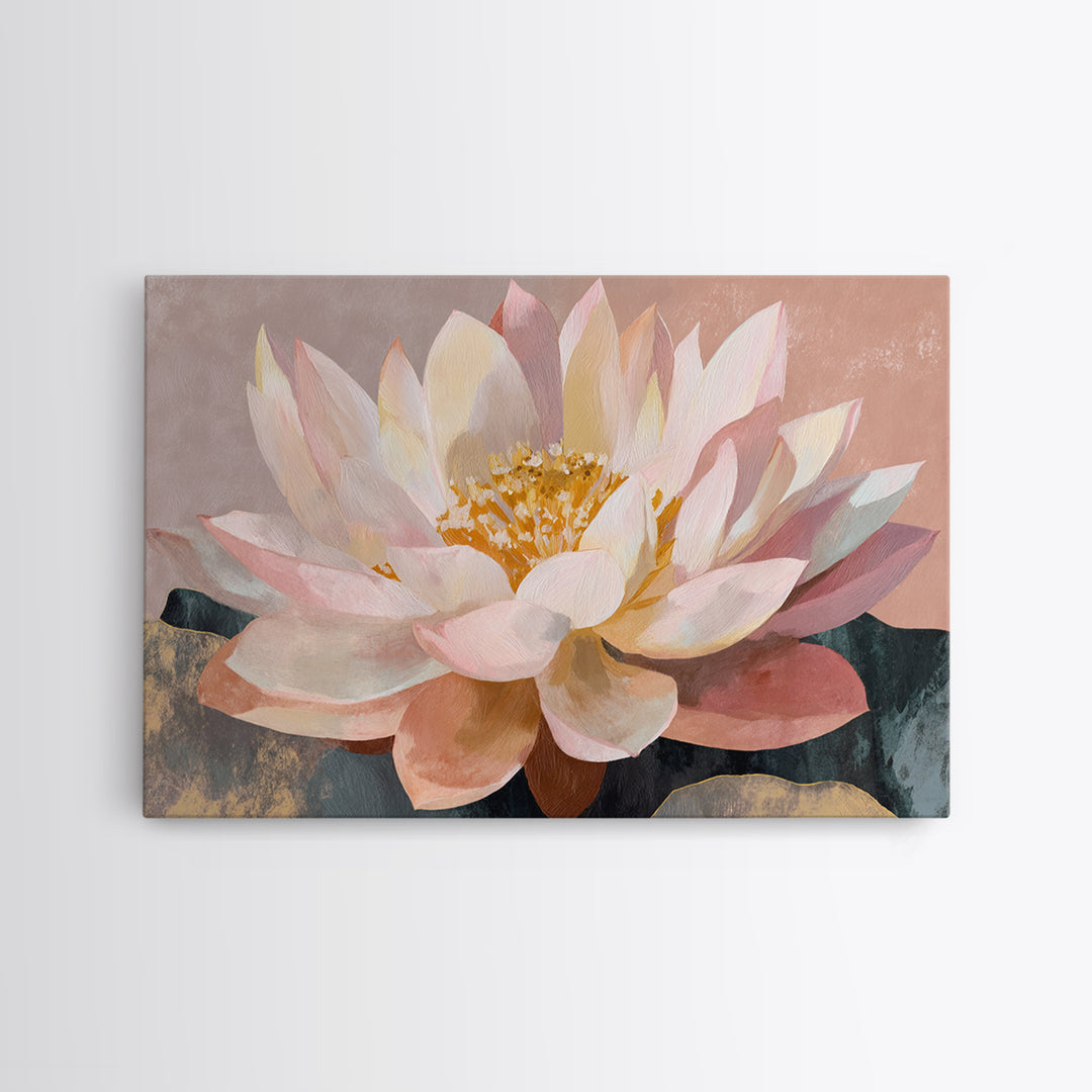 Lotus Flower with Soft Golden Glow Framed Canvas Print, Yoga Studio Art, Yoga Studio Decor, Watercolor Art, Balance, YSA-3x2-55