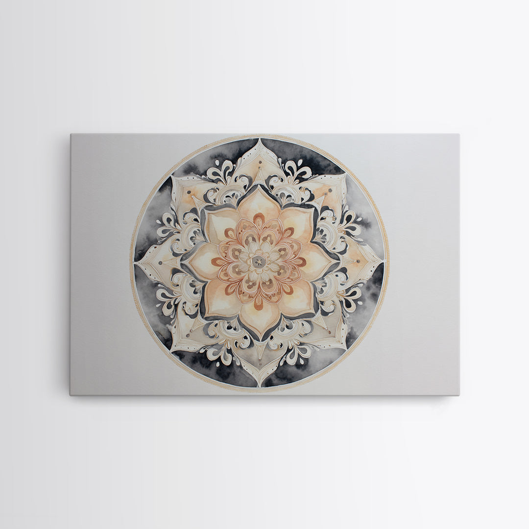 Mandala in Soft Earth Tones Canvas Print, Yoga Studio Art, Black and White Art, Yoga Studio Decor, Oil Painting, Balance, YSA-3x2-61