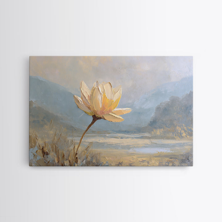 Lotus Flower with Soft Golden Glow Framed Canvas Print, Yoga Studio Art, Feminine Wall Art, Yoga Studio Decor, Watercolor Art, YSA-3x2-79