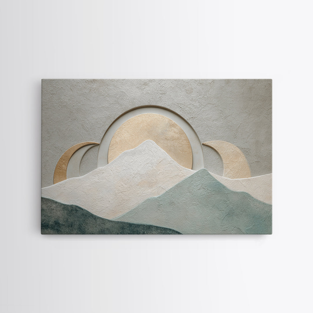Moon Phase Arc Above Mountain Silhouette Framed Canvas Print, Yoga Studio Art, Feminine Wall Art, Yoga Studio Decor, Balance, YSA-3x2-81