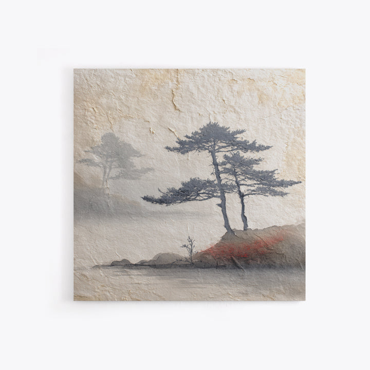 Soft Pine Silhouette Canvas Print, Zen Art, Boho Wall Decor, Living Room Decor, Oil Painting, Zen, Wabi Sabi Art, ZEN-1x1-15