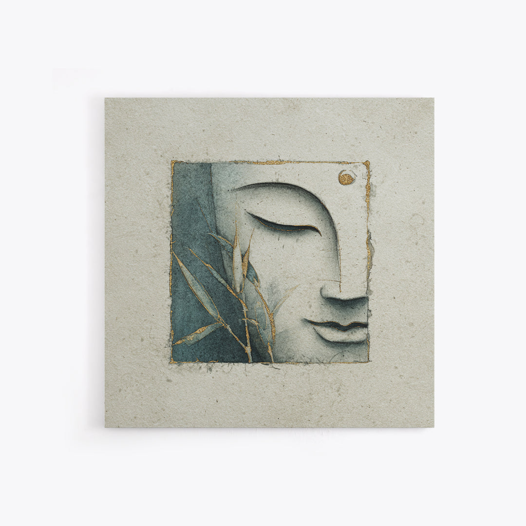 Calm Face with Closed Eyes and Simple Canvas Print, Zen Art, Japanese Decor, Living Room Decor, Fine Art, Zen, Luxury Decor, ZEN-1x1-22