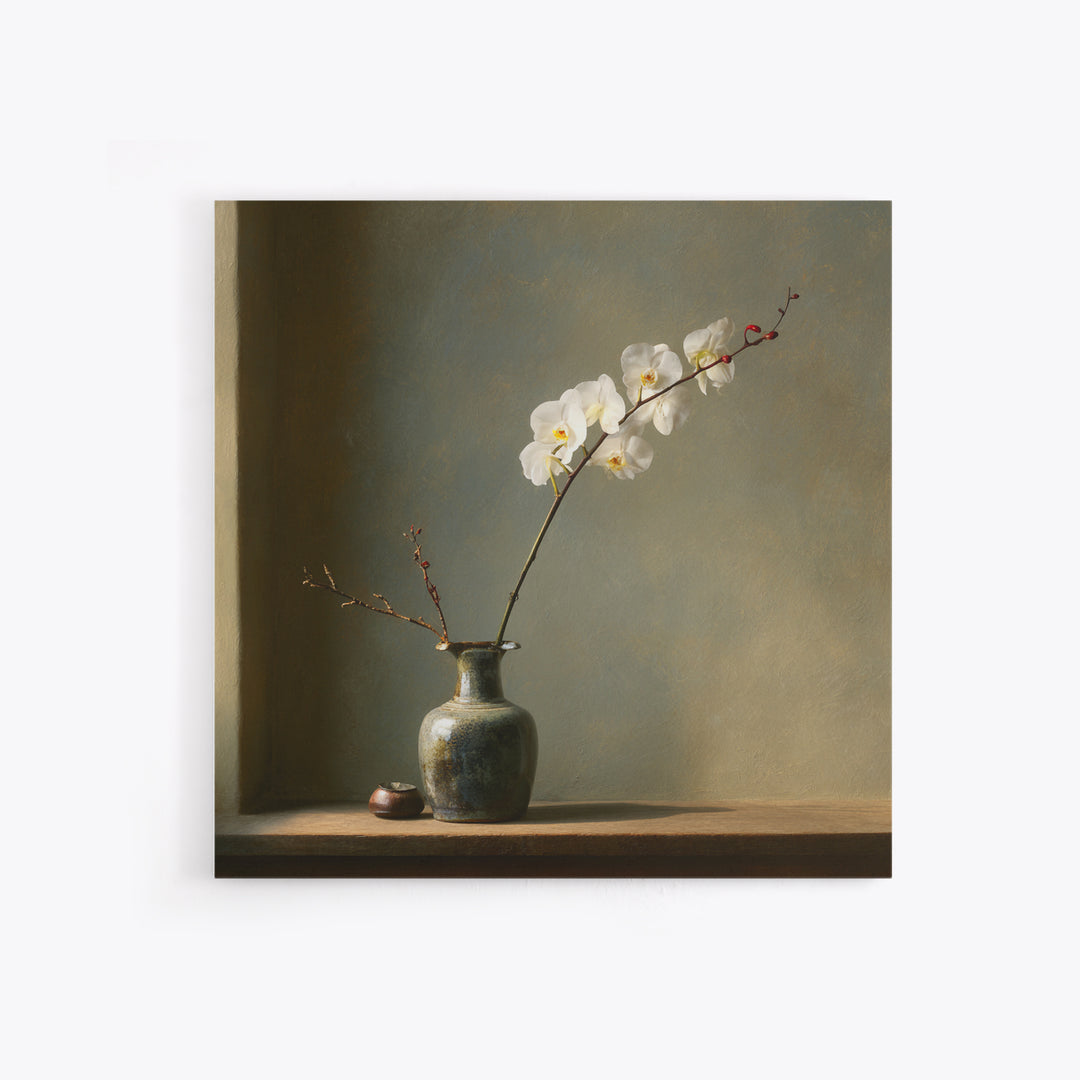 Single Orchid Stem Canvas Print, Zen Art, Living Room Decor, Fine Art, Zen, Japanese Decor, Flower Print, Neutral Wall Art, ZEN-1x1-23