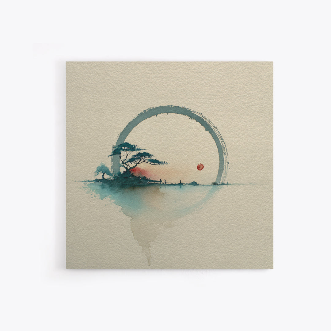 Single Black Ens Circle on Warm Paper Canvas Print, Zen Art, Art, Living Room Decor, Zen, Garden Art, Japanese Wall Art, ZEN-1x1-25