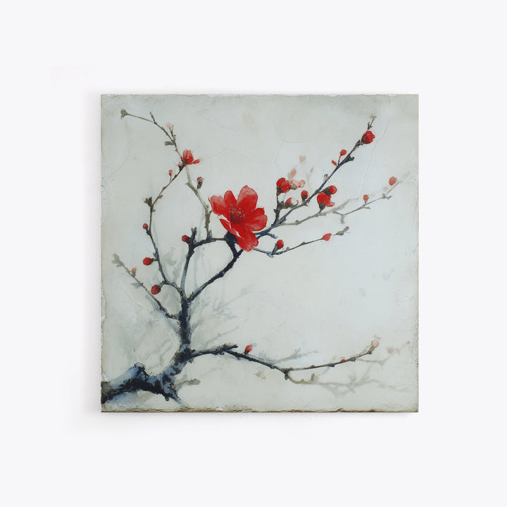 Black Branch with One Red Blossom Framed Canvas Print, Zen Art, Art Print, Living Room Decor, Fine Art, Zen, Boho Wall Decor, ZEN-1x1-33