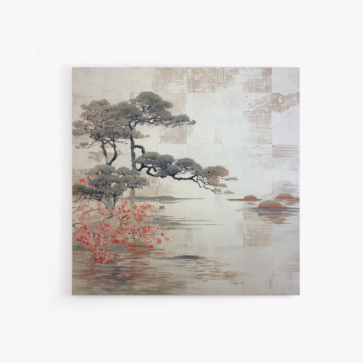Soft Pine Silhouette Framed Canvas Print, Zen Art, Wabi Sabi Wall Art, Living Room Decor, Fine Art, Zen, Statement Artwork, ZEN-1x1-39