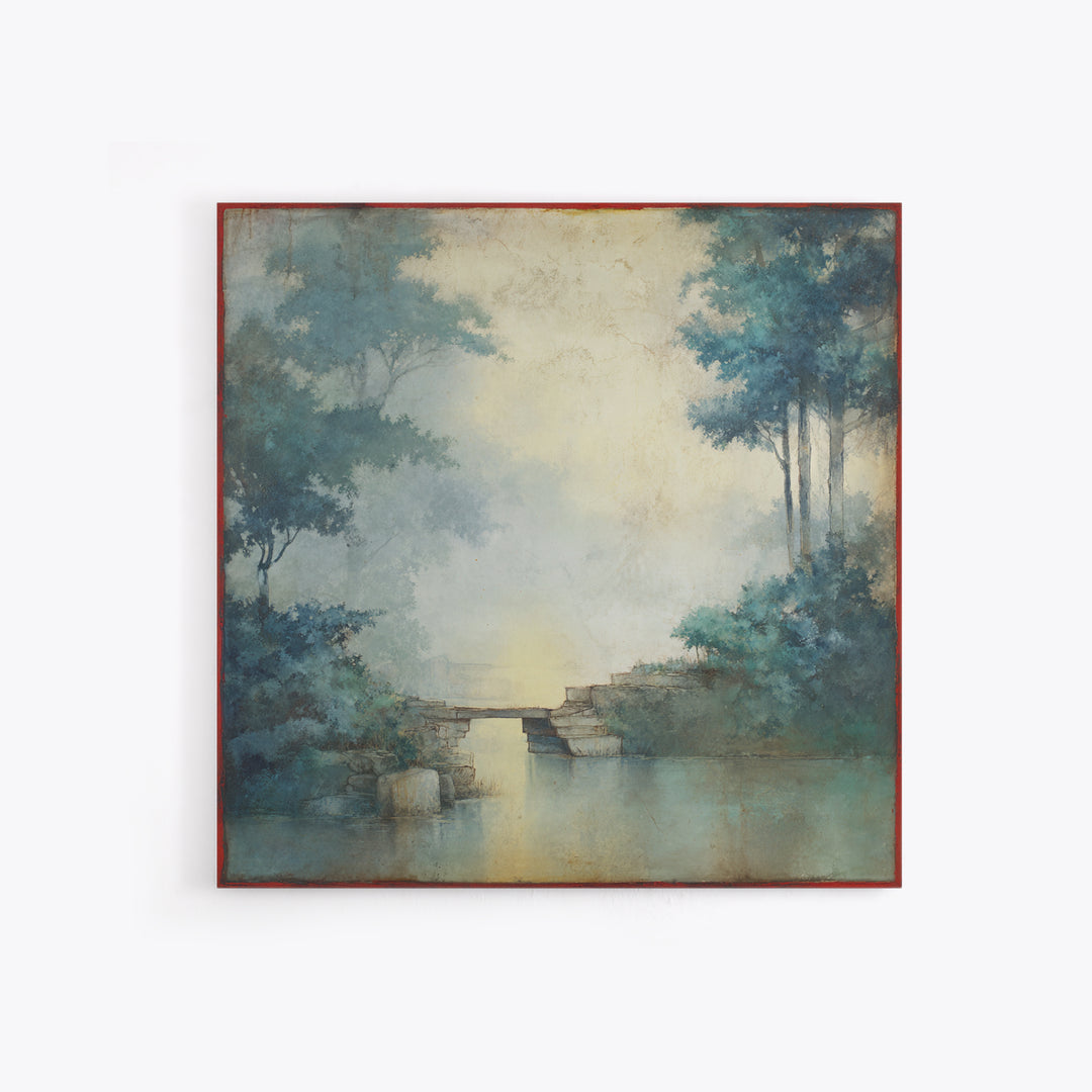 Japanese Garden Bridge Implied Through Shapes Framed Canvas Print, Zen Art, Statement Artwork, Living Room Decor, Fine Art, Zen, ZEN-1x1-62