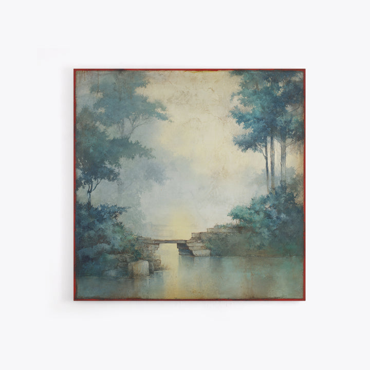 Japanese Garden Bridge Implied Through Shapes Framed Canvas Print, Zen Art, Statement Artwork, Living Room Decor, Fine Art, Zen, ZEN-1x1-62