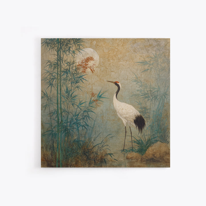 White Crane Standing Framed Canvas Print, Zen Art, Luxury Decor, Living Room Decor, Oil Painting, Zen, Large Wall Art, ZEN-1x1-79