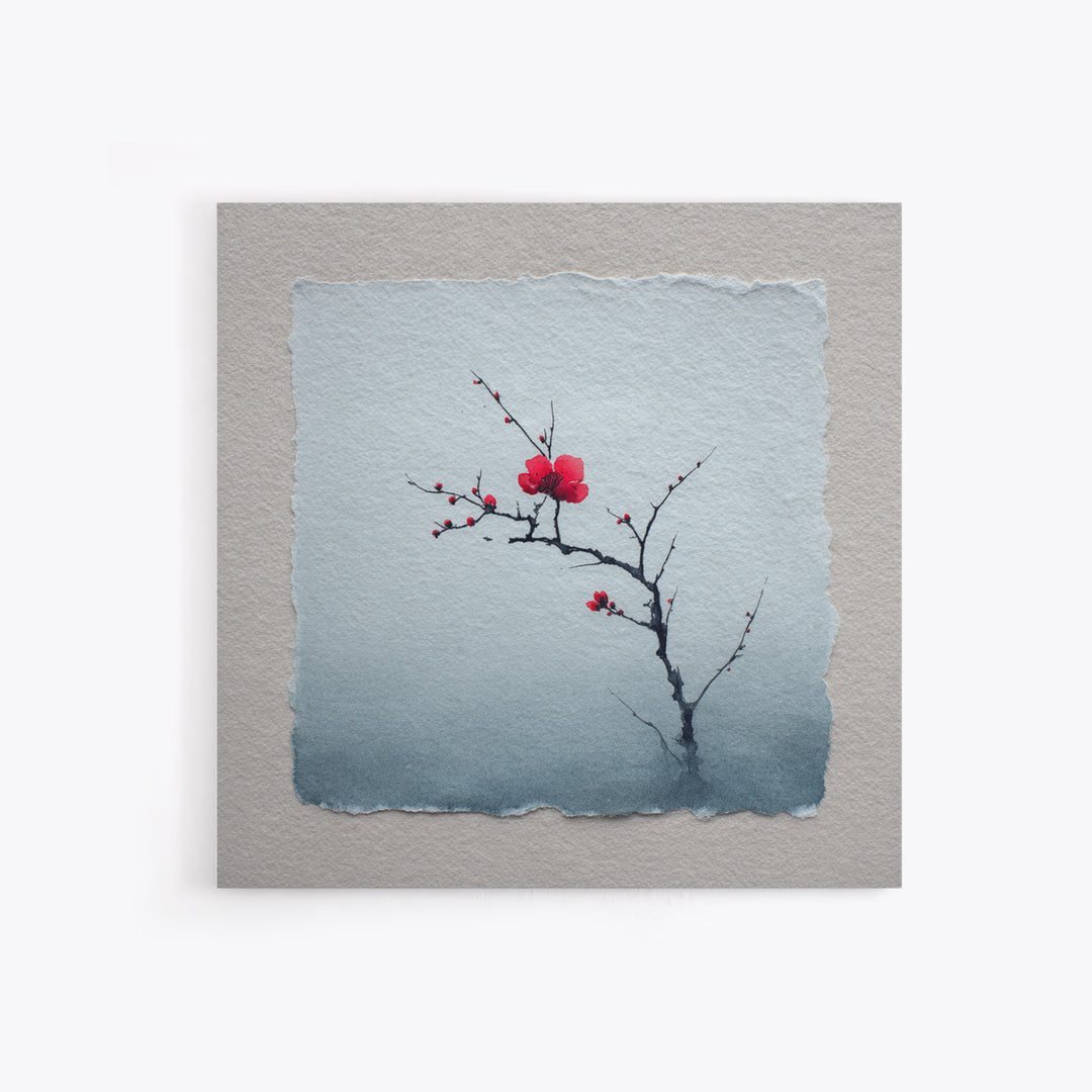 Black Branch with One Red Blossom Canvas Print, Zen Art, Abstract Art, Living Room Decor, Oil Painting, Zen, Wabi Sabi Wall Art, ZEN-1x1-81