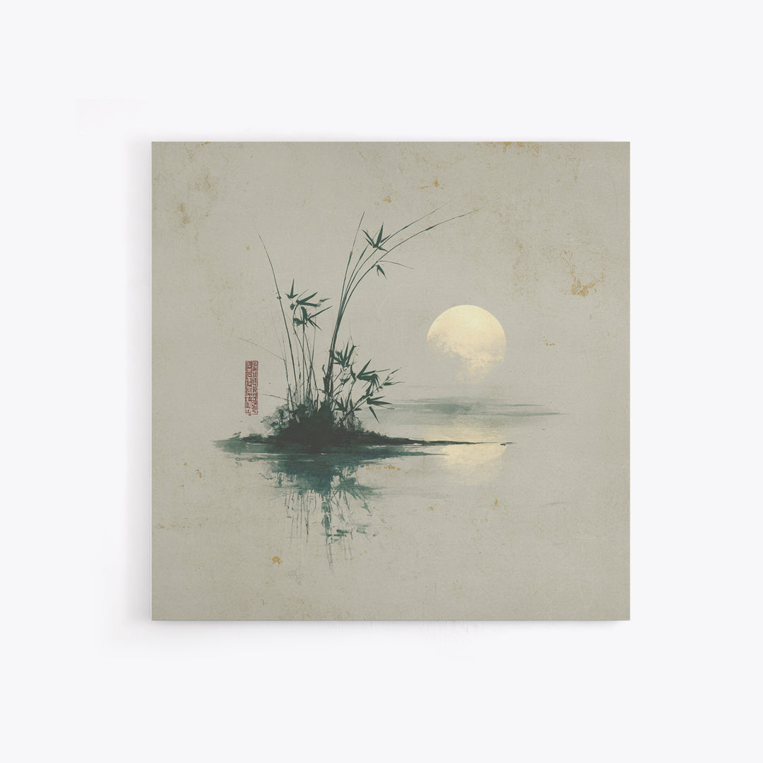 Moon Reflected in Quiet Pond Canvas Print, Zen Art, Textured Painting, Living Room Decor, Oil Painting, Zen, Abstract Art, ZEN-1x1-82