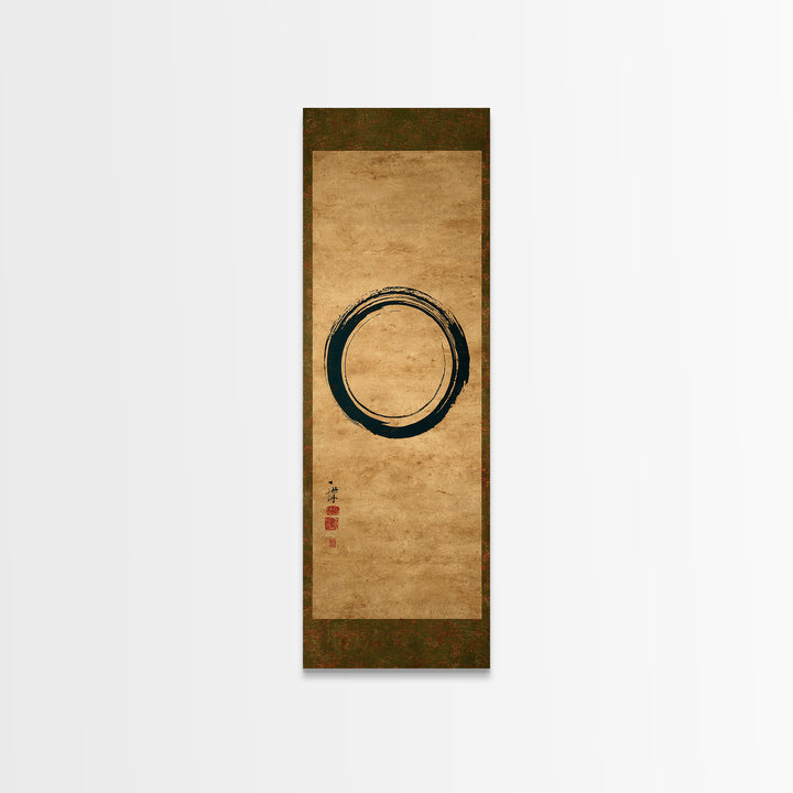 Single Black Ens Circle on Warm Paper Framed Canvas Print, Zen Art, Printable Art, Living Room Decor, Zen, Nature Prints, ZEN-1x3-61