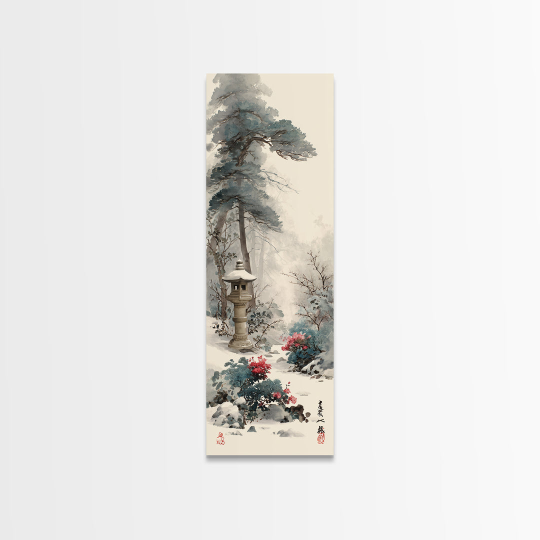 Stone Lantern in Morning Fog Without Garden Canvas Print, Zen Art, Textured Painting, Living Room Decor, Fine Art, Zen, ZEN-1x3-78