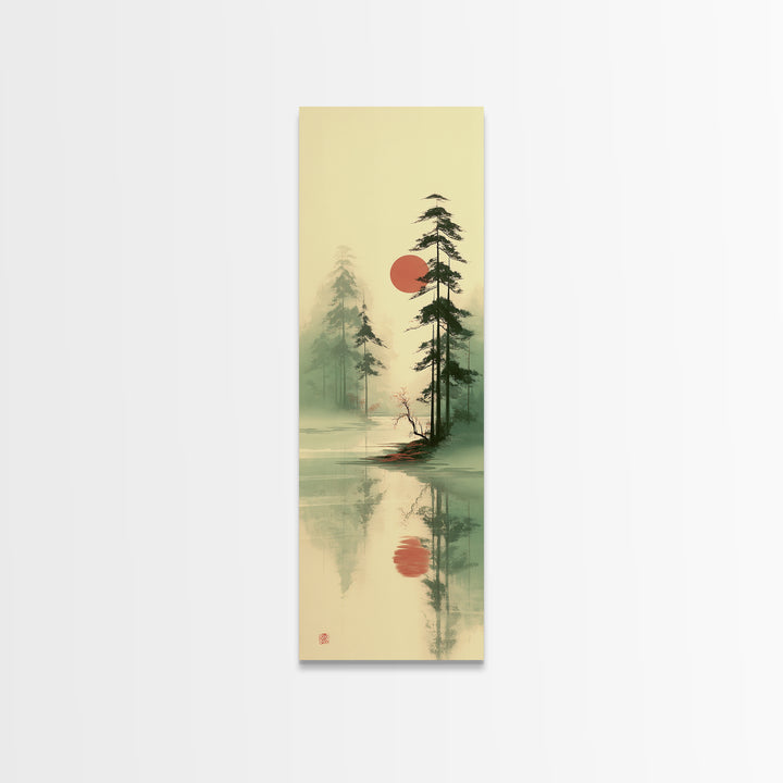 Moon Reflected in Quiet Pond Canvas Print, Zen Art, Home Decor, Living Room Decor, Fine Art, Zen, Boho Wall Art, Garden Art, ZEN-1x3-94
