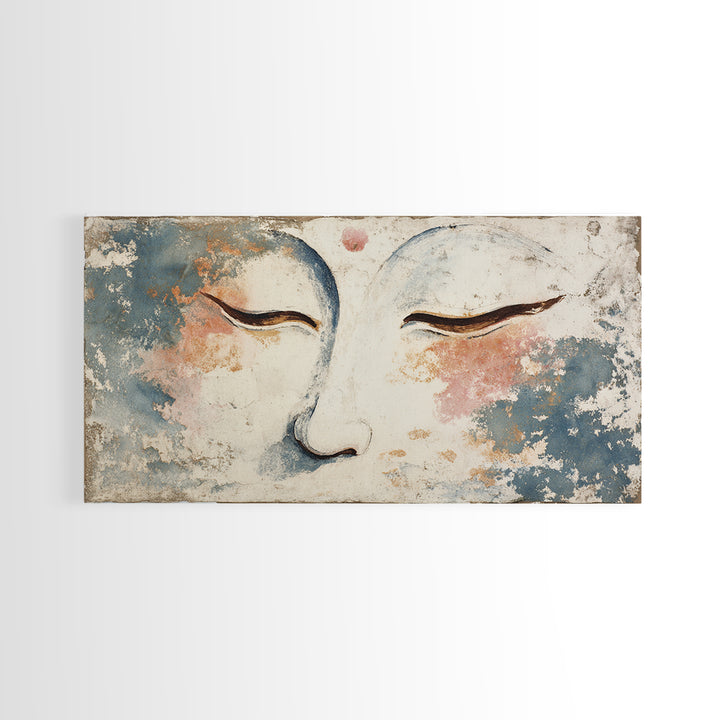 Calm Face with Closed Eyes and Simple Framed Canvas Print, Zen Art, Wall Art, Living Room Decor, Oil Painting, Zen, ZEN-2x1-18