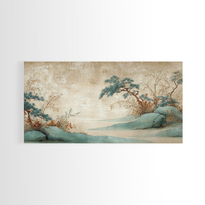 Raked Sand Garden Pattern from Above Framed Canvas Print, Zen Art, Large Wall Art, Living Room Decor, Oil Painting, Zen, ZEN-2x1-50