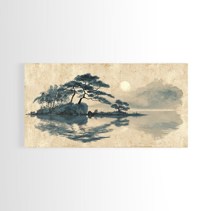 Moon Reflected in Quiet Pond Canvas Print, Zen Art, Canvas Wall Art, Living Room Decor, Fine Art, Zen, Minimalist Wall Art, ZEN-2x1-54