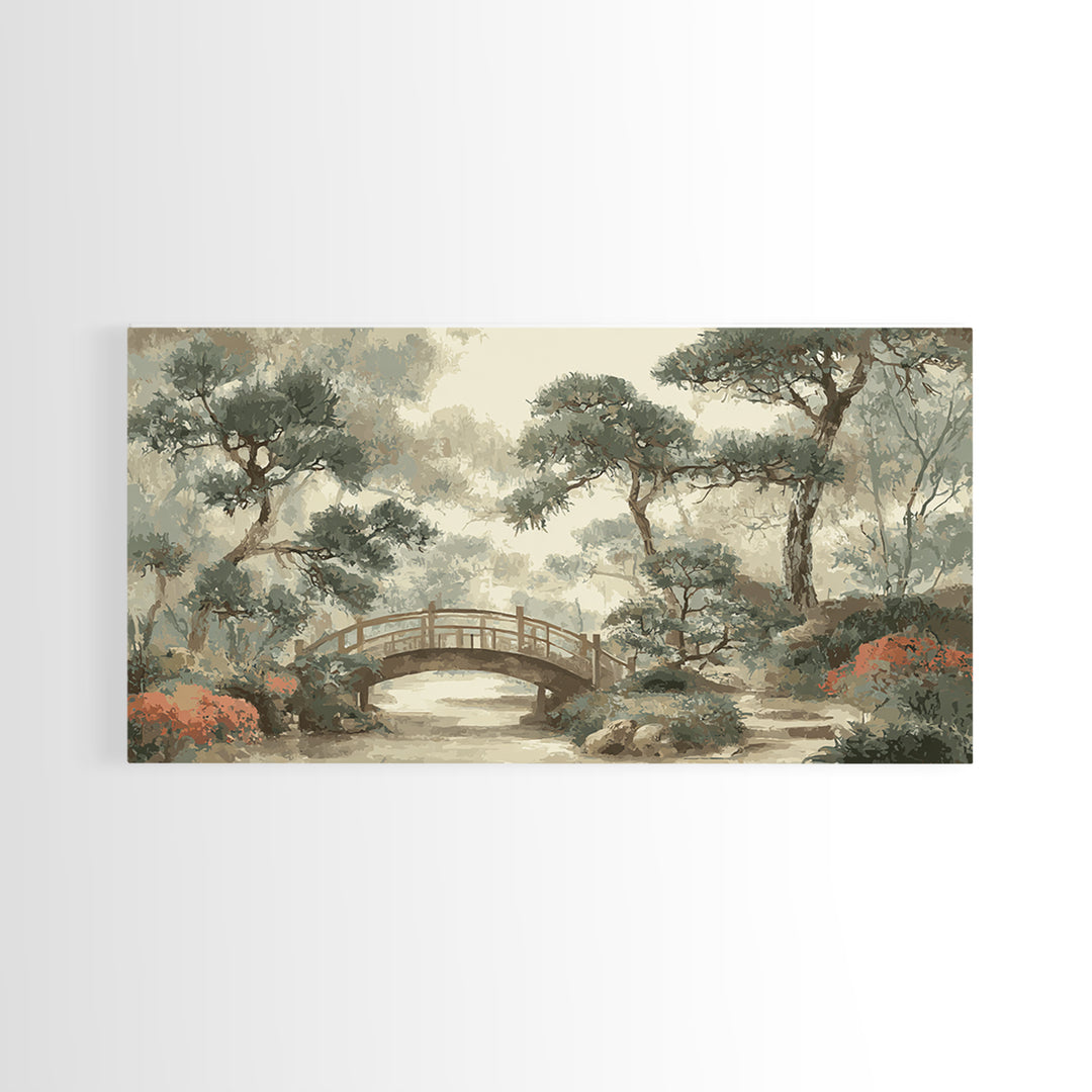 Japanese Garden Bridge Implied Through Shapes Canvas Print, Zen Art, Abstract Art, Living Room Decor, Watercolor Art, Zen, ZEN-2x1-58
