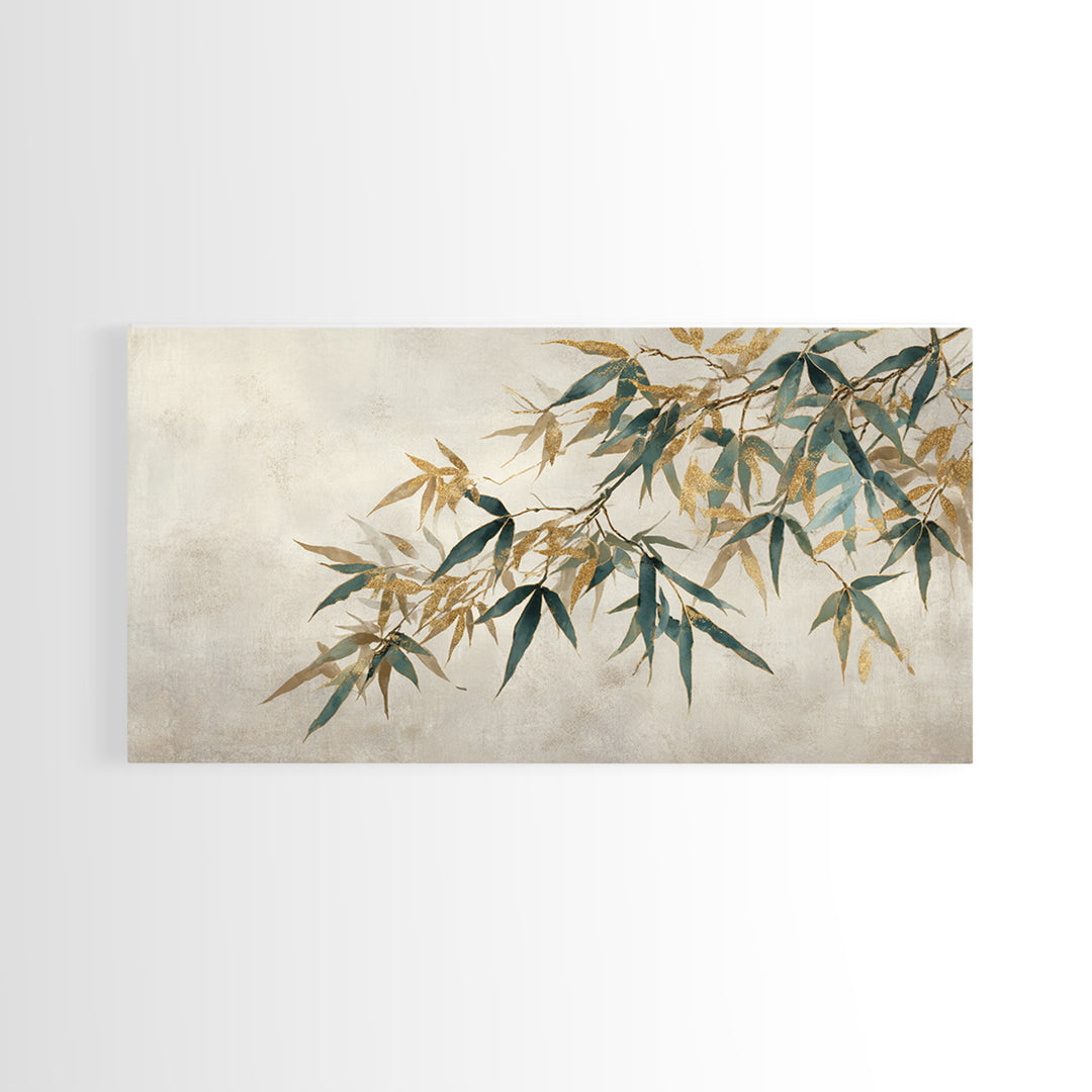 Minimal Bamboo Leaves Framed Canvas Print, Zen Art, Extra Large Wall Art, Living Room Decor, Fine Art, Zen, Boho Decor, ZEN-2x1-85