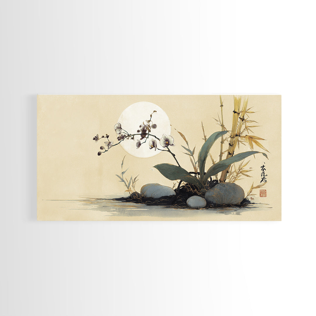Single Orchid Stem Framed Canvas Print, Zen Art, Garden Art, Living Room Decor, Fine Art, Zen, Artist, Neutral Wall Art, ZEN-2x1-91