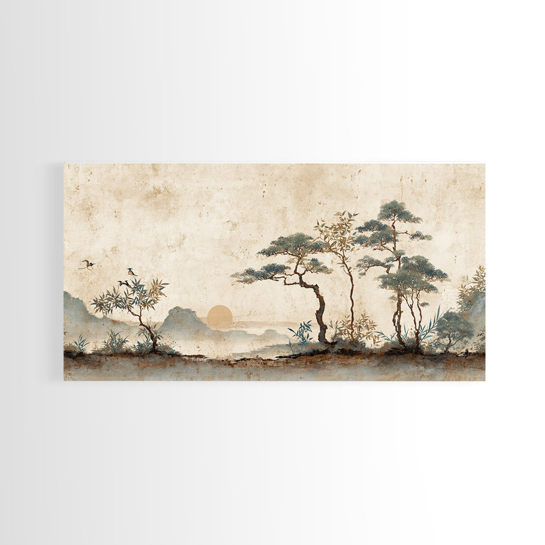 Raked Sand Garden Pattern from Above Canvas Print, Zen Art, Boho Wall Art, Living Room Decor, Watercolor Art, Zen, Flower Print, ZEN-2x1-98