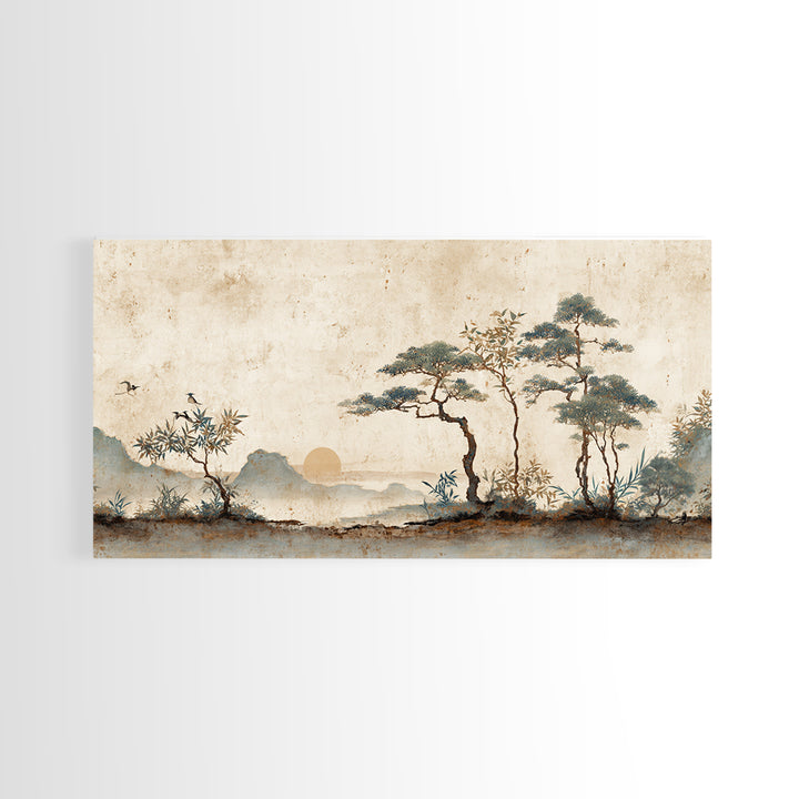 Raked Sand Garden Pattern from Above Canvas Print, Zen Art, Boho Wall Art, Living Room Decor, Watercolor Art, Zen, Flower Print, ZEN-2x1-98