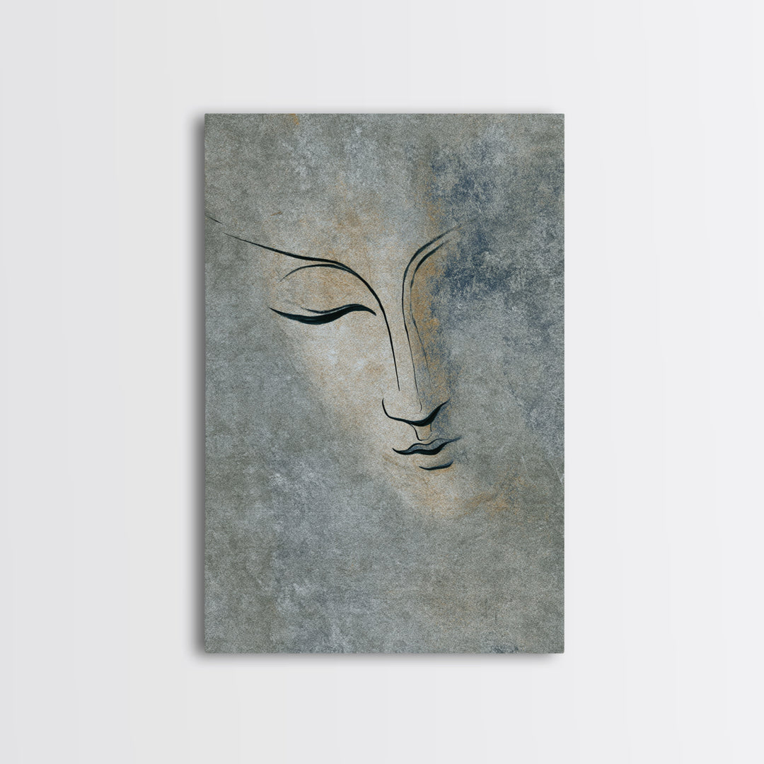 Calm Face with Closed Eyes and Simple Canvas Print, Zen Art, Abstract Art, Living Room Decor, Fine Art, Zen, Wabi Sabi Wall Art, ZEN-2x3-54