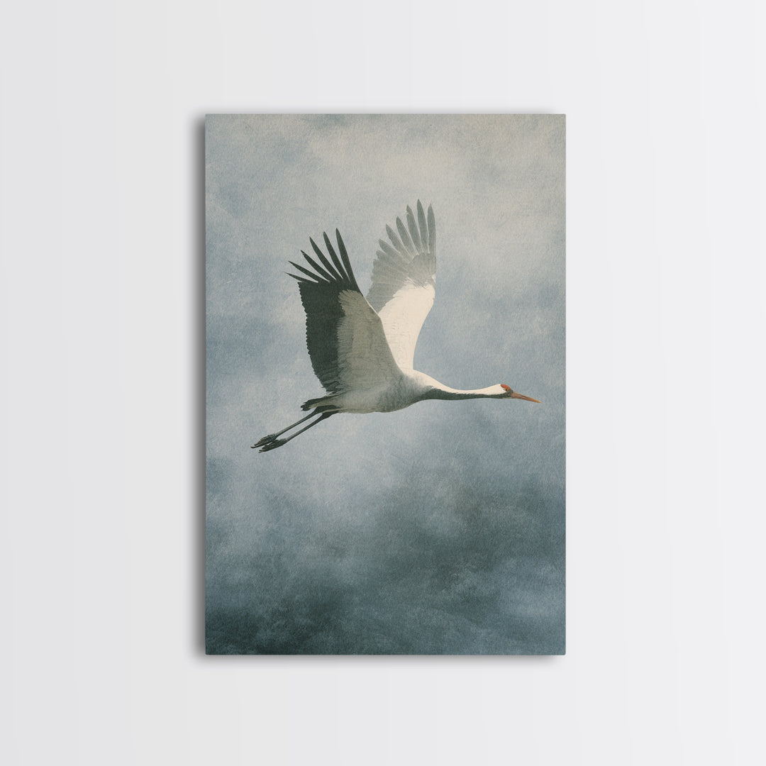 Crane Flying Across Pale Sun Framed Canvas Print, Zen Art, Metal Wall Art, Living Room Decor, Abstract Art, Zen, ZEN-2x3-56