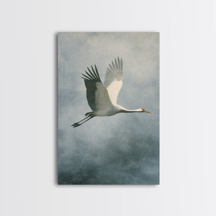 Crane Flying Across Pale Sun Framed Canvas Print, Zen Art, Metal Wall Art, Living Room Decor, Abstract Art, Zen, ZEN-2x3-56