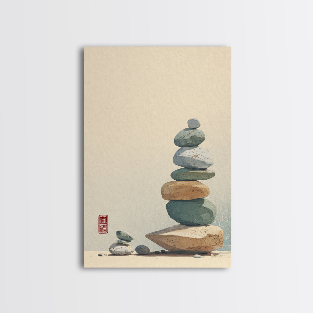 Smooth Pebbles Arranged Canvas Print, Zen Art, Textured Painting, Living Room Decor, Fine Art, Zen, Abstract Art, Digital Print, ZEN-2x3-91