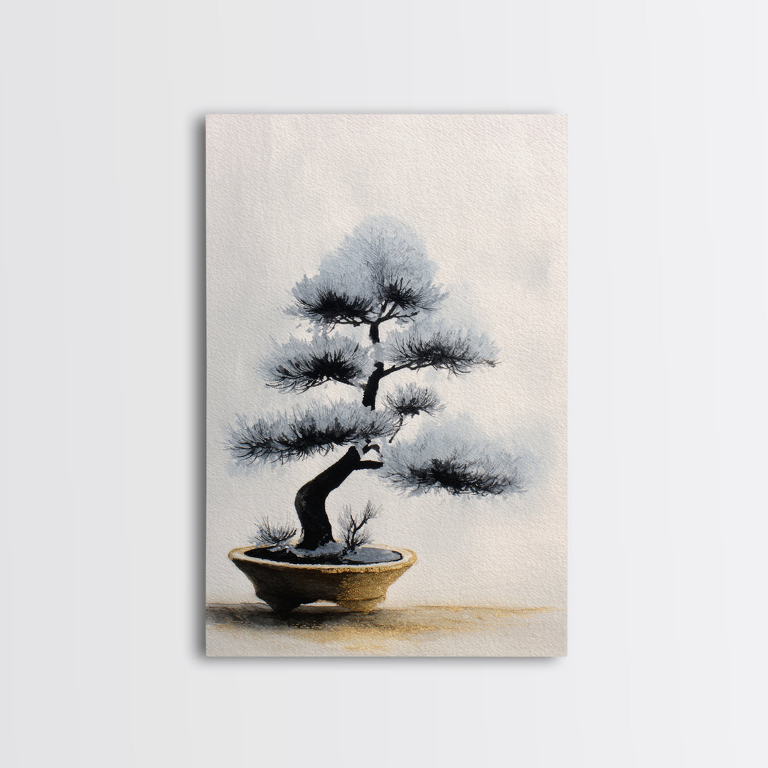Bonsai Tree in Simple Ceramic Pot Framed Canvas Print, Zen Art, Large Wall Art, Living Room Decor, Abstract Art, Zen, ZEN-2x3-92