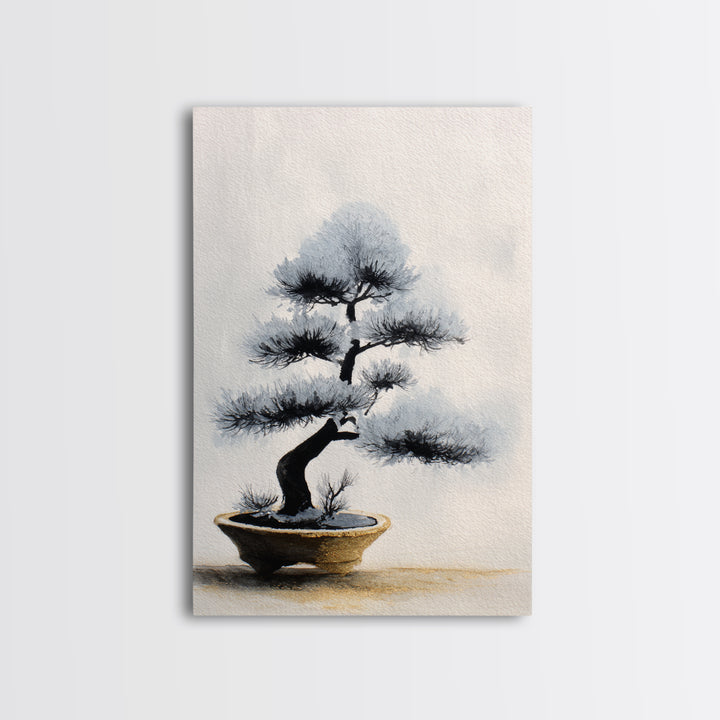 Bonsai Tree in Simple Ceramic Pot Framed Canvas Print, Zen Art, Large Wall Art, Living Room Decor, Abstract Art, Zen, ZEN-2x3-92