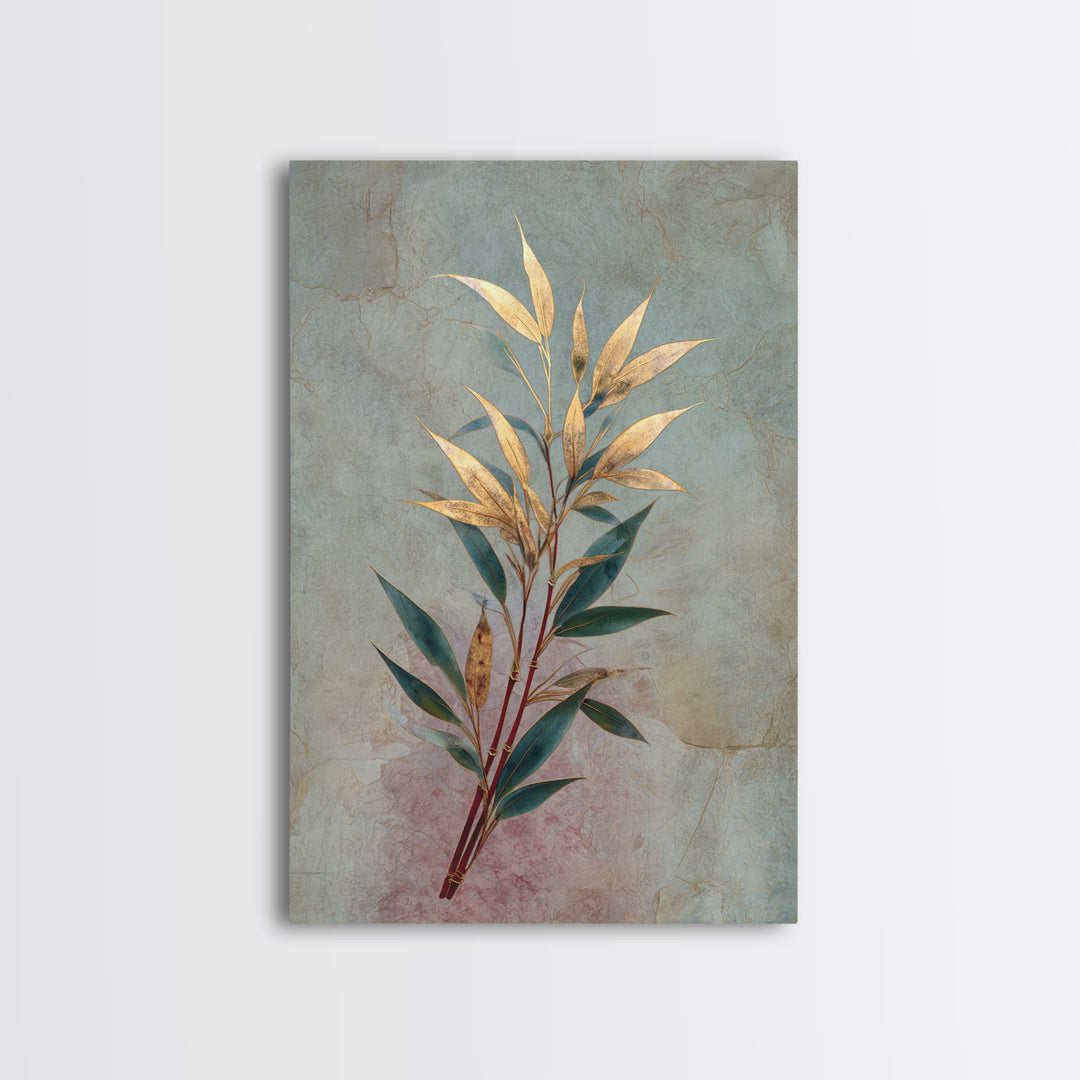 Minimal Bamboo Leaves Framed Canvas Print, Zen Art, Artist, Living Room Decor, Fine Art, Zen, Textured Painting, ZEN-2x3-97