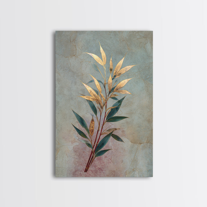 Minimal Bamboo Leaves Framed Canvas Print, Zen Art, Artist, Living Room Decor, Fine Art, Zen, Textured Painting, ZEN-2x3-97