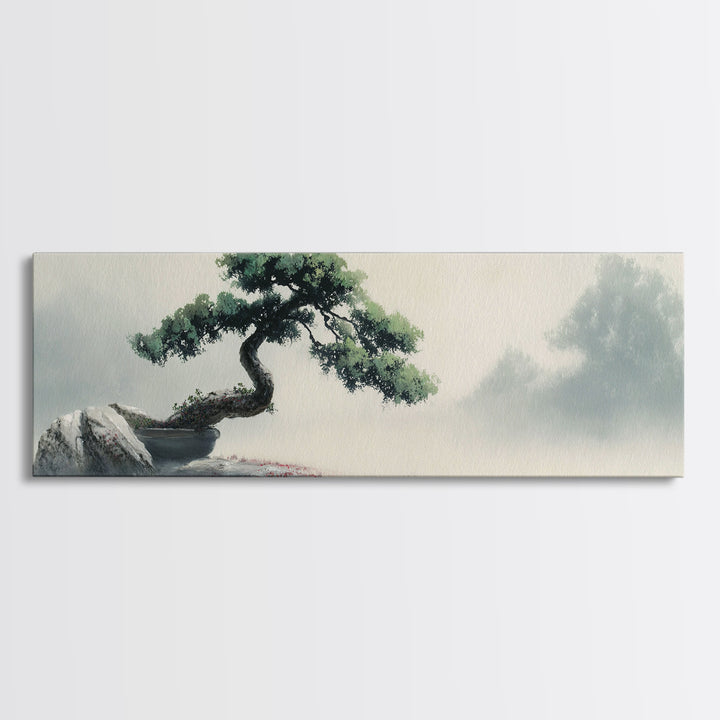 Bonsai Tree in Simple Ceramic Pot Canvas Print, Zen Art, Living Room Decor, Abstract Art, Zen, Abstract Painting, ZEN-3x1-100